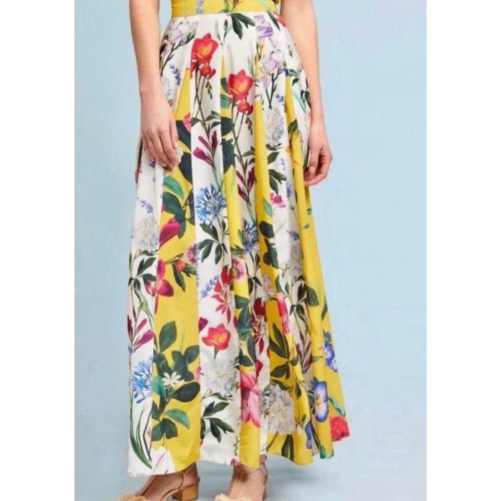 NWT Anthropologie Rococo Sand Colorful Floral Yellow Flowing Maxi‎ Skirt Sz 0